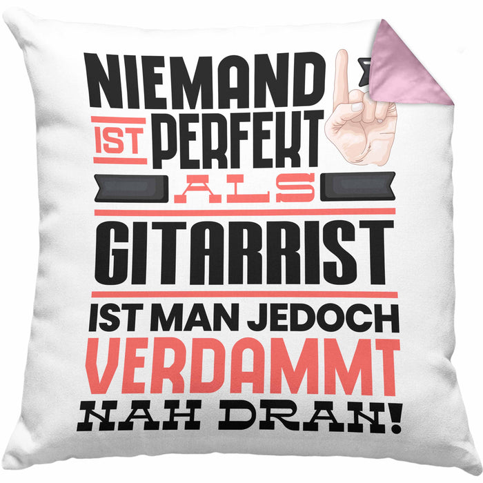 Gitarrist Geschenk Kissen mit Füllung 40x40 Lustige Geschenkidee für Gitarrist Geburtstag Niemand Ist Perfekt Aber Als Gitarrist Ist Man Nah Dran (Grau) Rosa Trendation