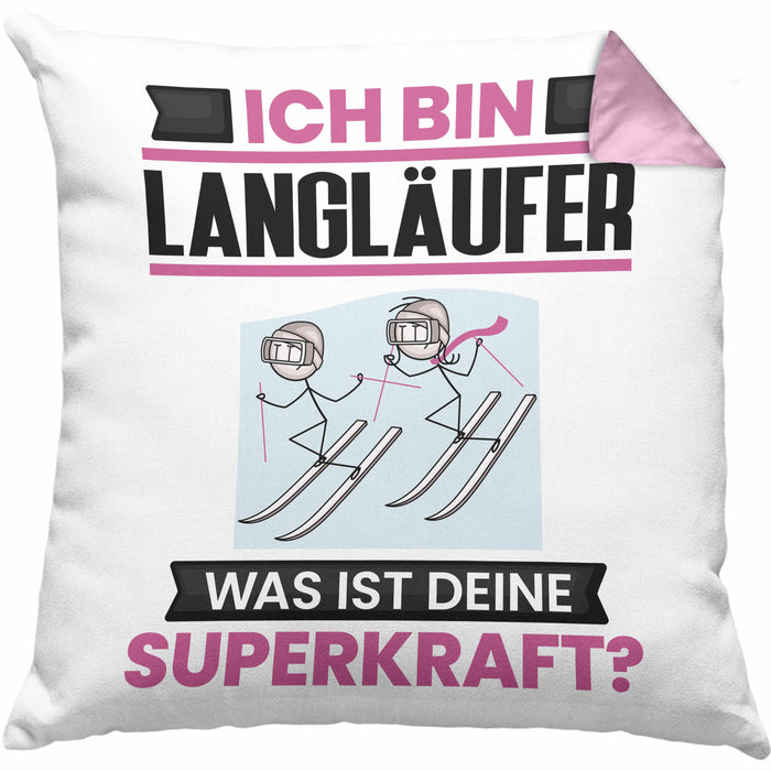 Langläufer Kissen mit Füllung 40x40 Geschenk für Langläufer Geburtstag Lustiger Spruch Was Ist Deine Superkraft (Grau) Rosa Trendation
