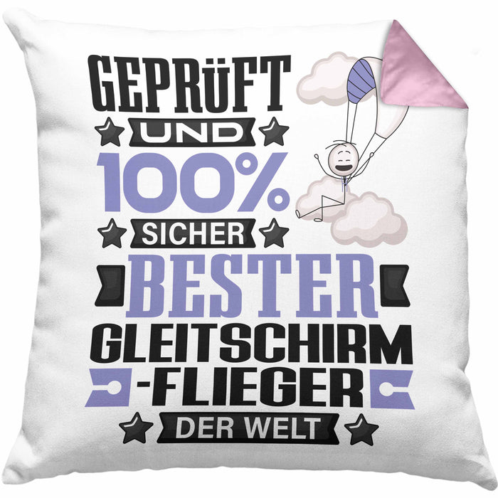 Gleitschirmflieger Geschenk Lustiger Spruch für Gleitschirmflieger Geschenkidee Bester Gleitschirmflieger Der WeltKissen mit Füllung 40x40 (Grau) Rosa Trendation