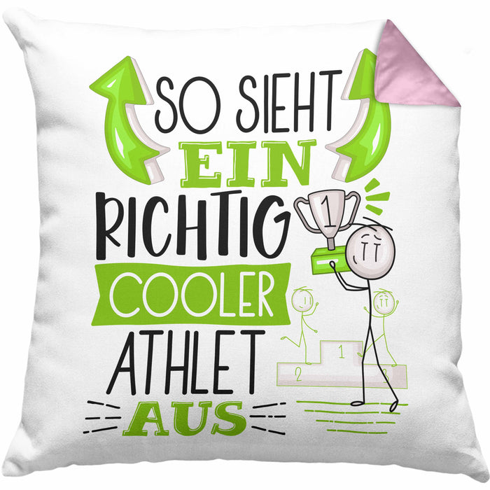 Athlet Kissen mit Füllung 40x40 Geschenk So Sieht Ein RIchtig Cooler Athlet Aus Geschenkidee Lustiger Spruch Geburtstag (Grau) Rosa Trendation