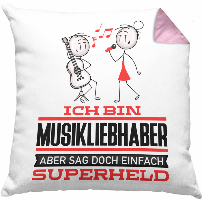 Musikliebhaber Geschenk Kissen mit Füllung 40x40 Ich Bin Musikliebhaber Aber Sag Doch Einfach Superheld Lustige Geschenkdiee für Musikliebhaber (Grau) Rosa Trendation