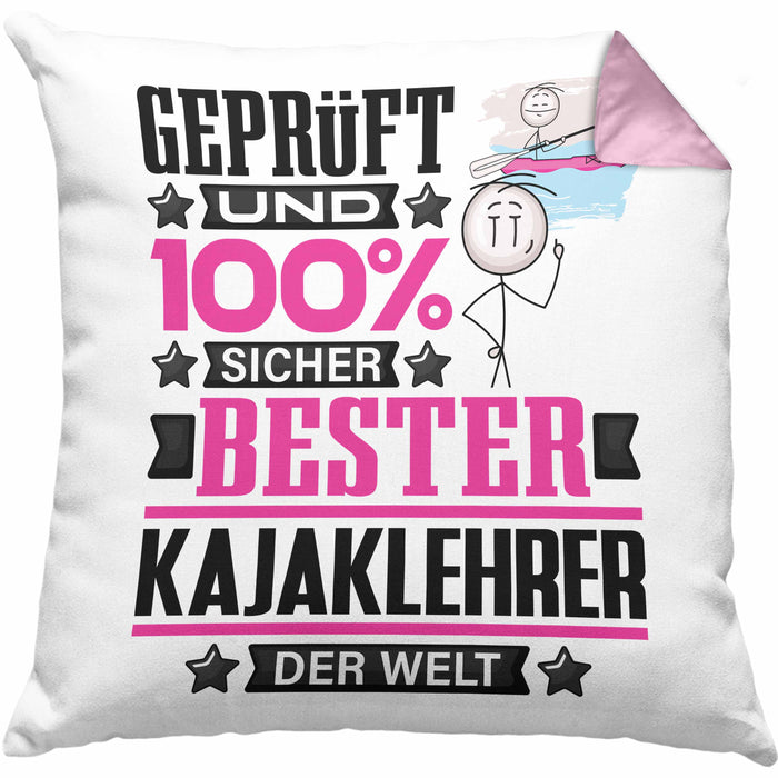 Kajaklehrer Geschenk Lustiger Spruch für Kajaklehrer Geschenkidee Bester Kajaklehrer Der WeltKissen mit Füllung 40x40 (Grau) Rosa Trendation