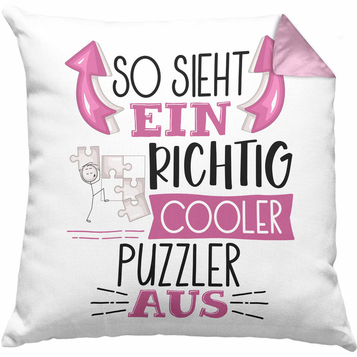So Sieht Ein Richtig Cooler Puzzler Aus Geschenk Kissen mit Füllung 40x40 Lustiger Spruch Geschenkidee (Grau) Rosa Trendation