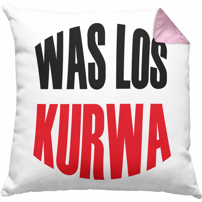 Lustige Kissen mit Füllung 40x40 Spruch "Was Los Kurwa" Polen Polnisches Geschenk (Grau) Rosa Trendation