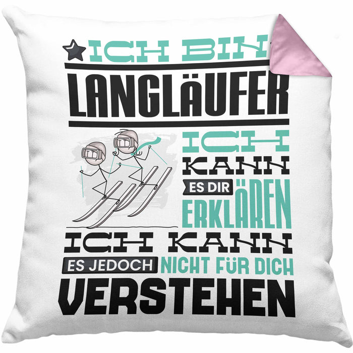 Langläufer Geschenk Kaffee-Kissen mit Füllung 40x40 Geschenkidee für Langläufer Ich Bin Langläufer Ich Kann Es Dir Erklären Jedoch Nicht Für Dich Verstehen Spruch Lustig (Grau) Rosa Trendation