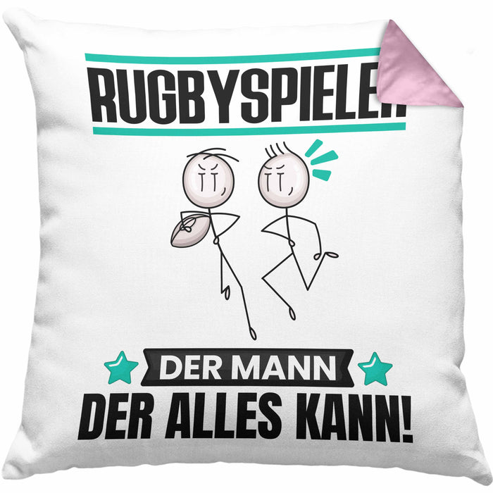 Rugbyspieler Kissen mit Füllung 40x40 Geschenk für Rugbyspieler Der Mann Der Alles Kann Geschenkidee zum Geburtstag (Grau) Rosa Trendation
