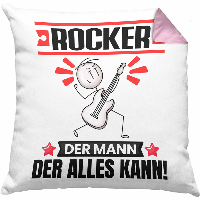Rocker Kissen mit Füllung 40x40 Geschenk für Rocker Der Mann Der Alles Kann Geschenkidee zum Geburtstag (Grau) Rosa Trendation