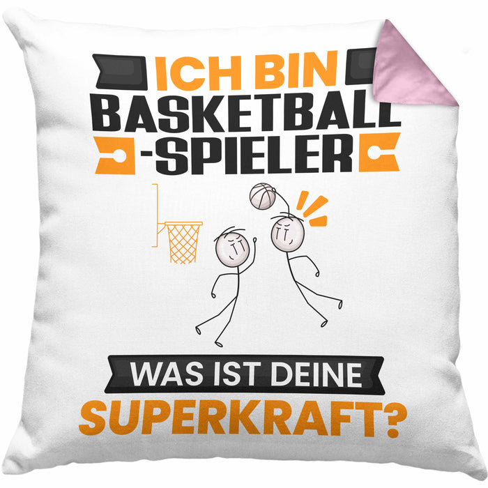 Basketballspieler Kissen mit Füllung 40x40 Geschenk für Basketballspieler Geburtstag Lustiger Spruch Was Ist Deine Superkraft (Grau) Rosa Trendation