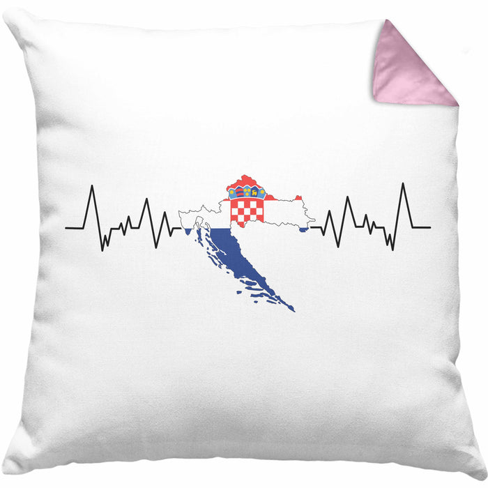 Kroatische Flagge Kissen mit Füllung 40x40 Geschenk Herzschlag Kroatien (Grau) Rosa Trendation