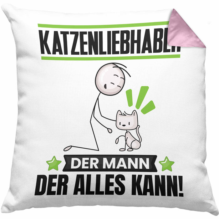Katzenliebhaber Kissen mit Füllung 40x40 Geschenk für Katzenliebhaber Der Mann Der Alles Kann Geschenkidee zum Geburtstag (Grau) Rosa Trendation