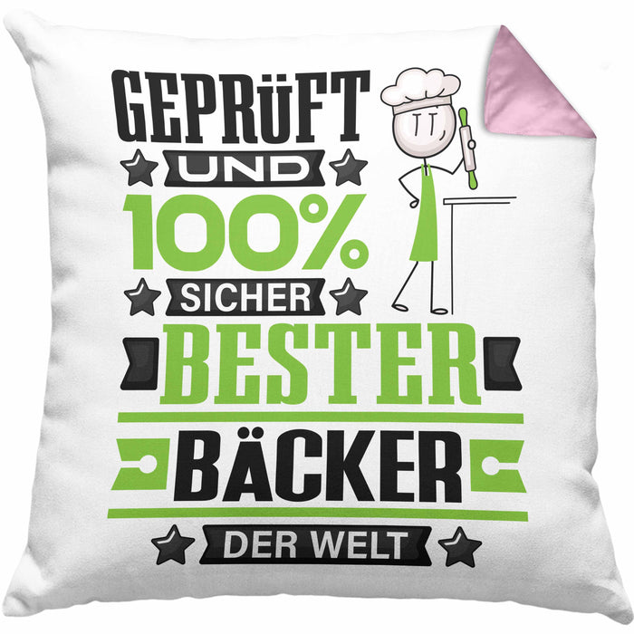 Bäcker Geschenk Lustiger Spruch für Bäcker Geschenkidee Bester Bäcker Der WeltKissen mit Füllung 40x40 (Grau) Rosa Trendation