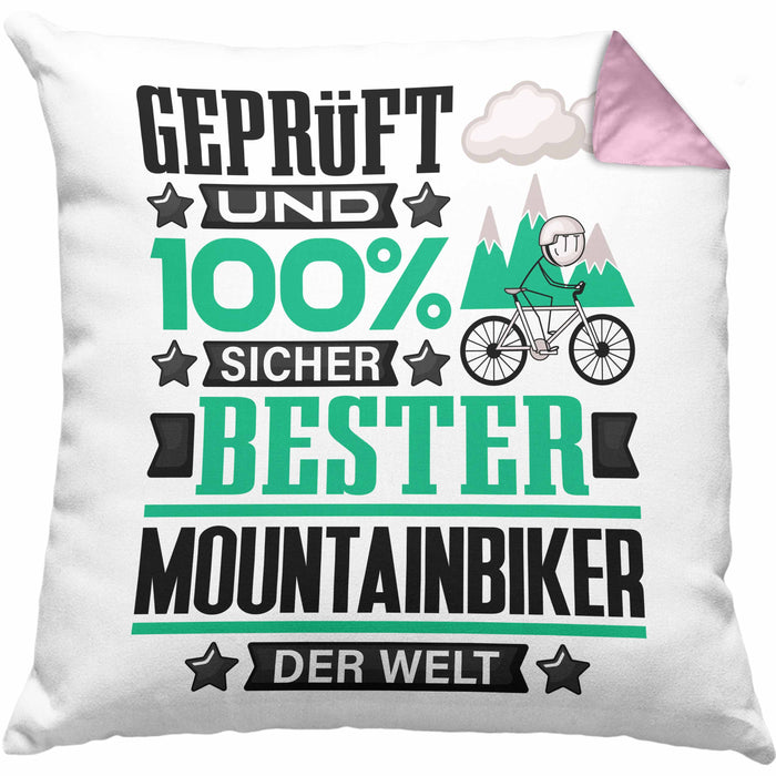 Mountainbiker Geschenk Lustiger Spruch für Mountainbiker Geschenkidee Bester Mountainbiker Der WeltKissen mit Füllung 40x40 (Grau) Rosa Trendation