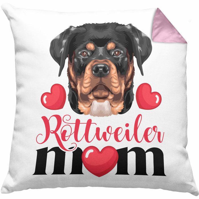 Rottweiler Besitzer Mom Mama Kissen mit Füllung 40x40 Geschenk Lustiger Spruch Geschenkidee Rottweiler Besitzerin (Grau) Rosa Trendation