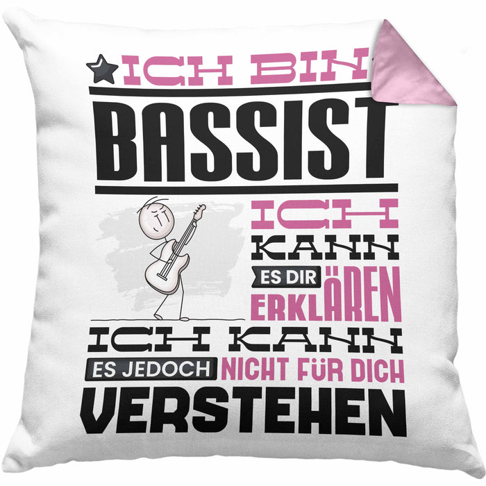 Bassist Geschenk Kaffee-Kissen mit Füllung 40x40 Geschenkidee für Bassist Ich Bin Bassist Ich Kann Es Dir Erklären Jedoch Nicht Für Dich Verstehen Spruch Lustig (Grau) Rosa Trendation