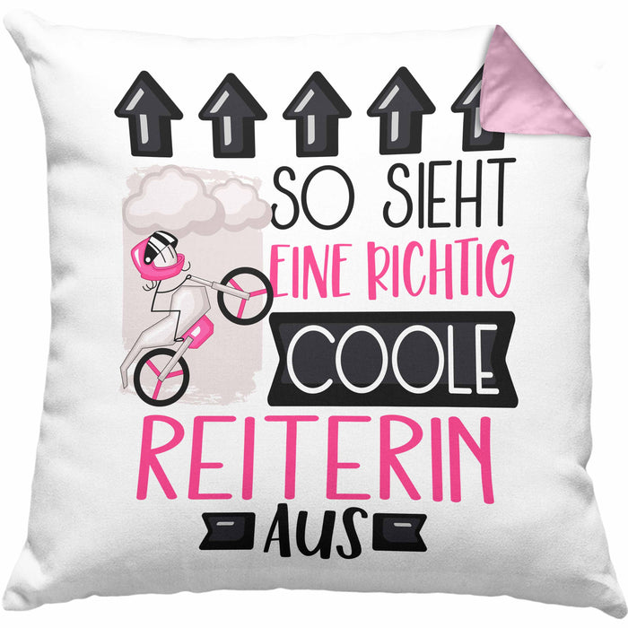 Reiterin Geschenk Kissen mit Füllung 40x40 Lustig Geschenkidee für Reiterin Geburtstag So Sieht Eine Richtig Coole Reiterin Aus Frauen Spruch (Grau) Rosa Trendation