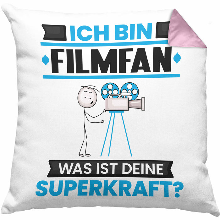 Filmfan Kissen mit Füllung 40x40 Geschenk für Filmfan Geburtstag Lustiger Spruch Was Ist Deine Superkraft (Grau) Rosa Trendation