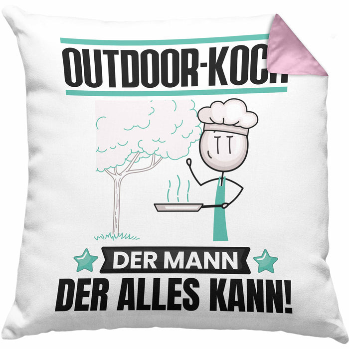 Outdoor-Koch Kissen mit Füllung 40x40 Geschenk für Outdoor-Koch Der Mann Der Alles Kann Geschenkidee zum Geburtstag (Grau) Rosa Trendation