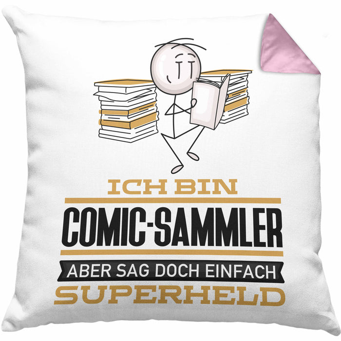 Comic-Sammler Geschenk Kissen mit Füllung 40x40 Ich Bin Comic-Sammler Aber Sag Doch Einfach Superheld Lustige Geschenkdiee für Comic-Sammler (Grau) Rosa Trendation