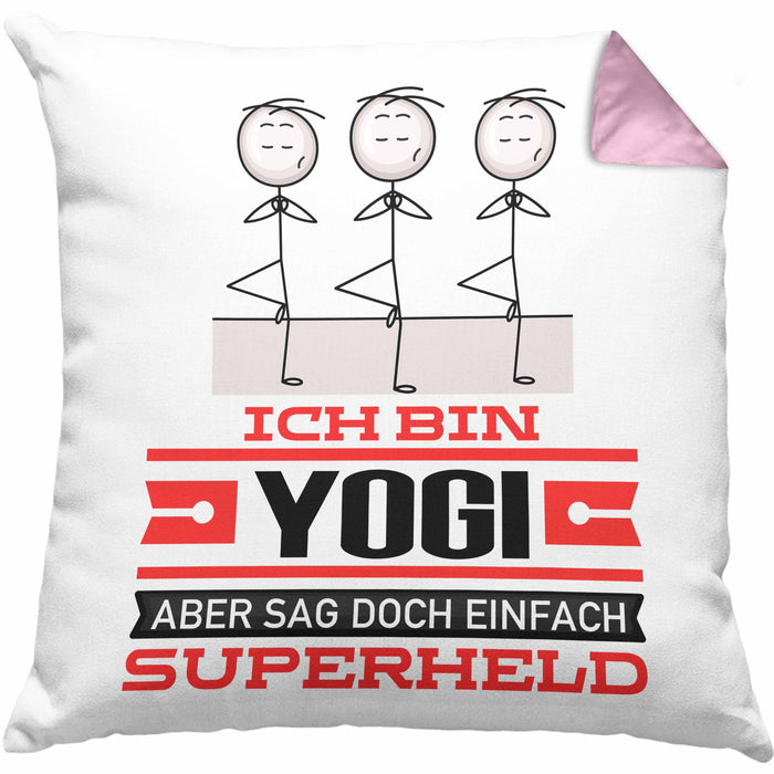 Yogi Geschenk Kissen mit Füllung 40x40 Ich Bin Yogi Aber Sag Doch Einfach Superheld Lustige Geschenkdiee für Yogi (Grau) Rosa Trendation