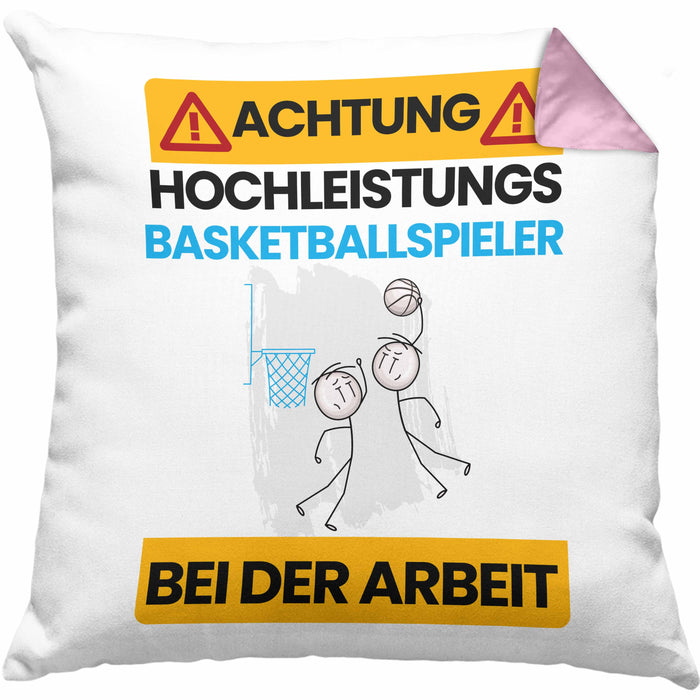 Basketballspieler Kissen mit Füllung 40x40 Geschenk Lustiger Spruch Geschenkidee für Basketballspieler Achtung Hochleistungs Basketballspieler Bei Der Arbeit (Grau) Rosa Trendation