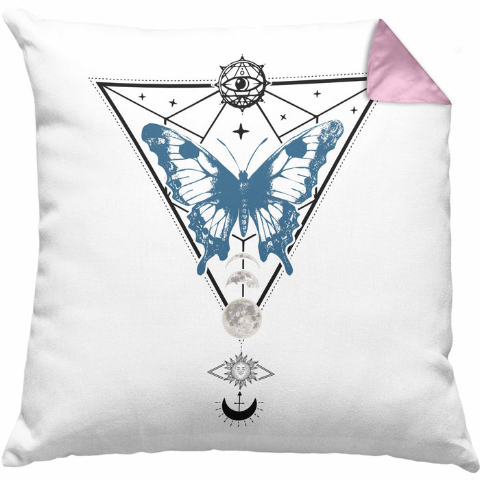 Mystical Kissen mit Füllung 40x40 Blackcraft Lineart Moon Schmetterling Hexerei Astrologie Tattoo Tarot (Grau) Rosa Trendation