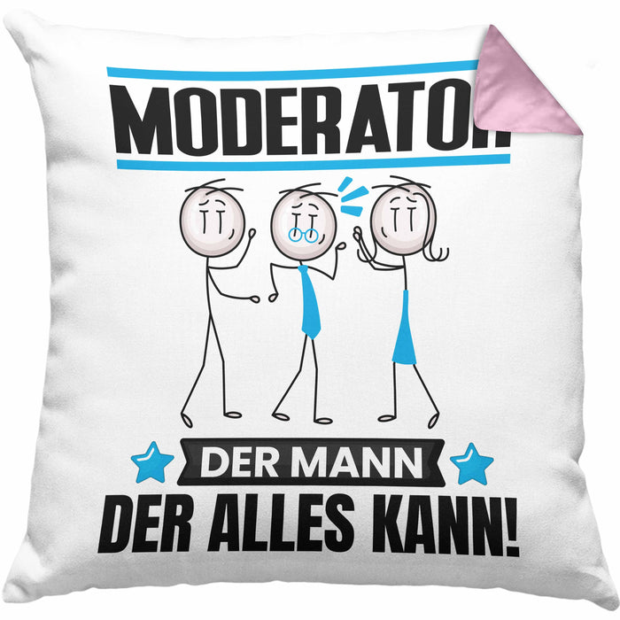 Moderator Kissen mit Füllung 40x40 Geschenk für Moderator Der Mann Der Alles Kann Geschenkidee zum Geburtstag (Grau) Rosa Trendation