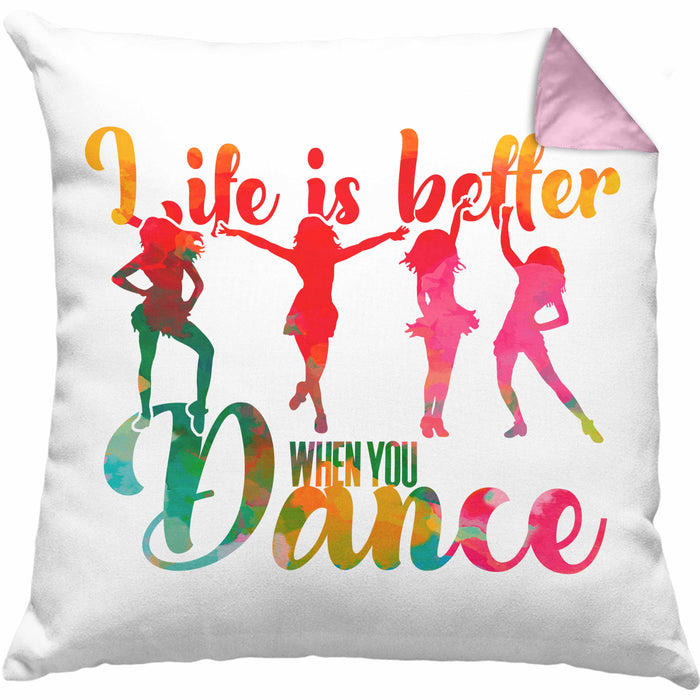 Tanzen Kissen mit Füllung 40x40 Geschenk für Tänzerin Life Is Better When You Dance (Grau) Rosa Trendation