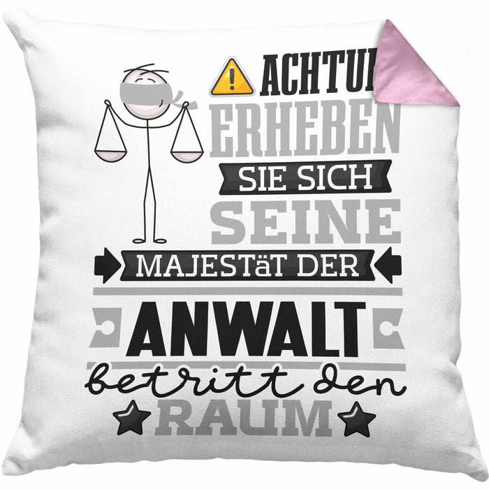 Anwalt Geschenk Kissen mit Füllung 40x40 Lustiger Spruch Erheben Sie Sich Der Anwalt Betritt den Raum (Grau) Rosa Trendation