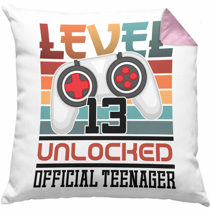 13. Geburtstag Kissen mit Füllung 40x40 Jungs Gaming Official Teenager 13er Geburtstag Geschenkidee (Grau) Rosa Trendation