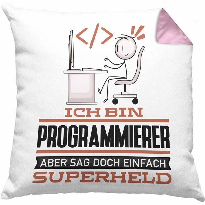 Programmierer Geschenk Kissen mit Füllung 40x40 Ich Bin Programmierer Aber Sag Doch Einfach Superheld Lustige Geschenkdiee für Programmierer (Grau) Rosa Trendation