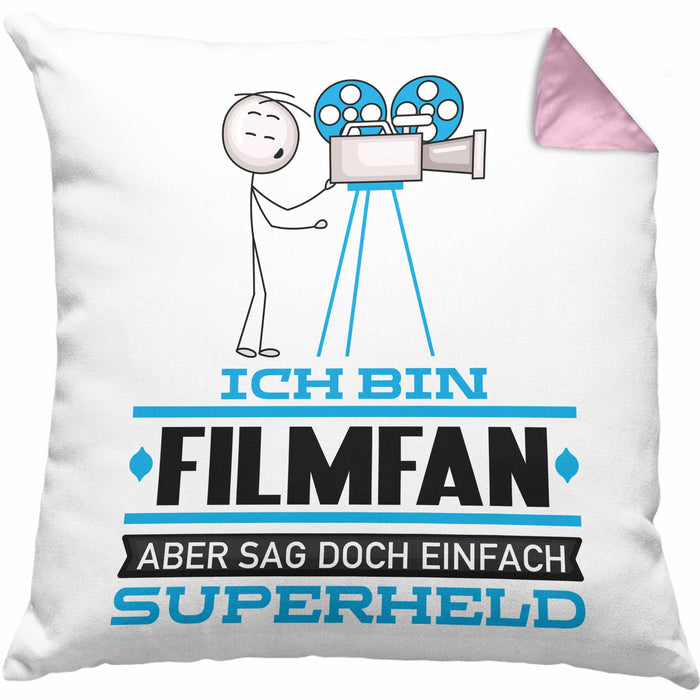 Filmfan Geschenk Kissen mit Füllung 40x40 Ich Bin Filmfan Aber Sag Doch Einfach Superheld Lustige Geschenkdiee für Filmfan (Grau) Rosa Trendation