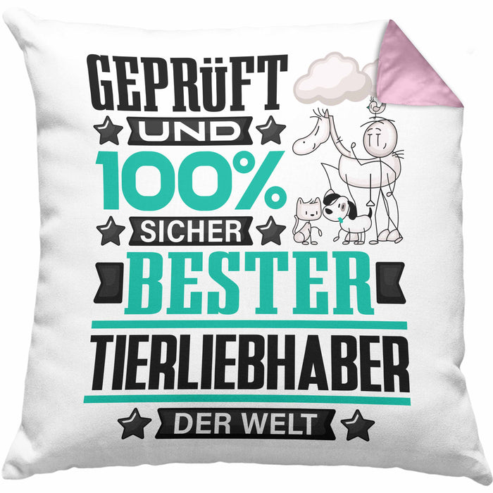 Tierwohlhaber Geschenk Lustiger Spruch für Tierwohlhaber Geschenkidee Bester Tierwohlhaber Der WeltKissen mit Füllung 40x40 (Grau) Rosa Trendation
