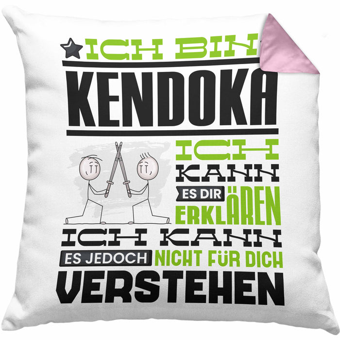 Kendoka Geschenk Kaffee-Kissen mit Füllung 40x40 Geschenkidee für Kendoka Ich Bin Kendoka Ich Kann Es Dir Erklären Jedoch Nicht Für Dich Verstehen Spruch Lustig (Grau) Rosa Trendation