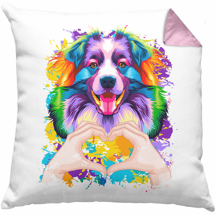Australian Shepherd Besitzer Farbe Love Kissen mit Füllung 40x40 Geschenk Lustiger Spruch Geschenkidee Australian Shepherd Besitzerin (Grau) Rosa Trendation