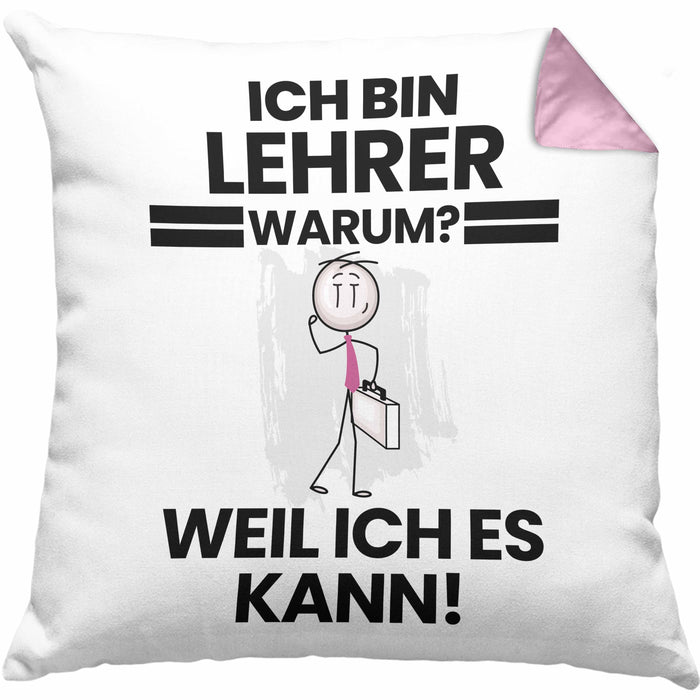 Lehrer Geschenk Kissen mit Füllung 40x40 Lustiger Spruch Ich Bin Lehrer Warum Weil Ich Es Kann Geschenkidee Bester Lehrer Geburtstag (Grau) Rosa Trendation