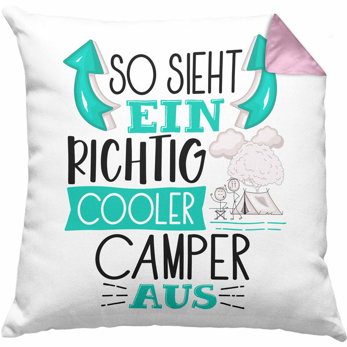 So Sieht Ein Richtig Cooler Camper Aus Geschenk Kissen mit Füllung 40x40 Lustiger Spruch Geschenkidee (Grau) Rosa Trendation
