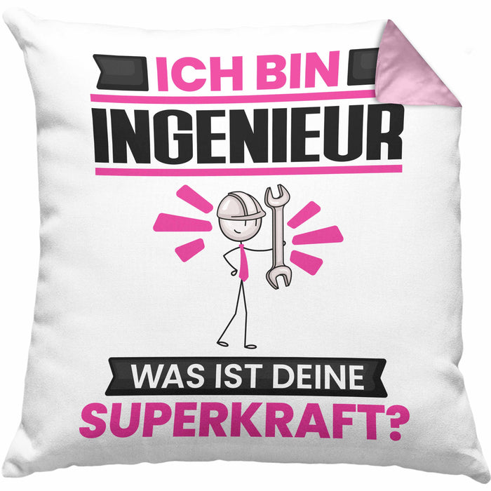 Ingenieur Kissen mit Füllung 40x40 Geschenk für Ingenieur Geburtstag Lustiger Spruch Was Ist Deine Superkraft (Grau) Rosa Trendation