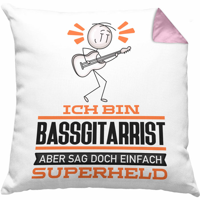 Bassgitarrist Geschenk Kissen mit Füllung 40x40 Ich Bin Bassgitarrist Aber Sag Doch Einfach Superheld Lustige Geschenkdiee für Bassgitarrist (Grau) Rosa Trendation