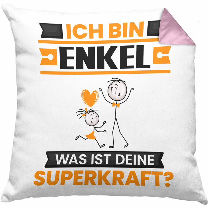 Enkel Kissen mit Füllung 40x40 Geschenk für Enkel Geburtstag Lustiger Spruch Was Ist Deine Superkraft (Grau) Rosa Trendation