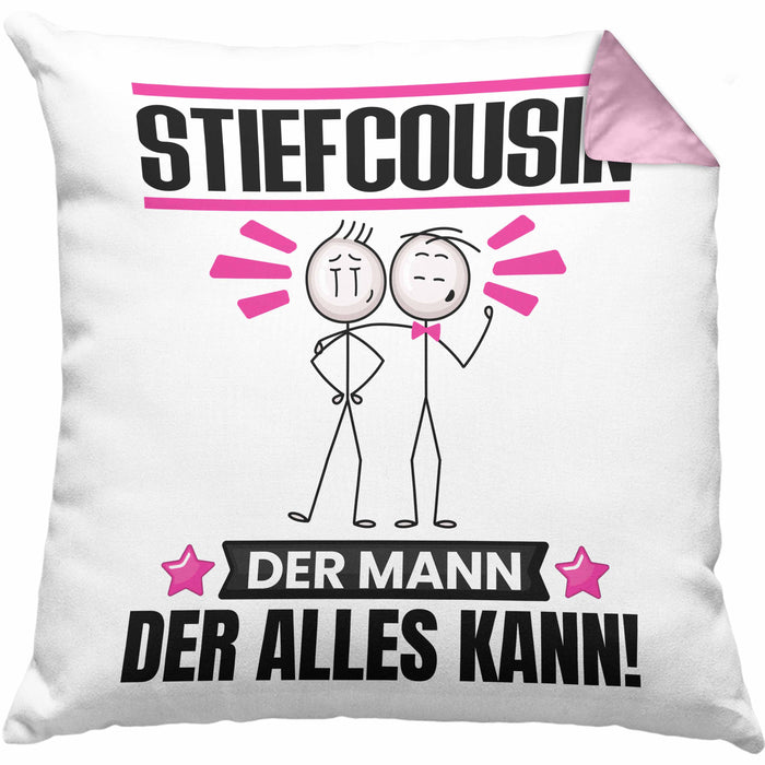 Stiefcousin Kissen mit Füllung 40x40 Geschenk für Stiefcousin Der Mann Der Alles Kann Geschenkidee zum Geburtstag (Grau) Rosa Trendation