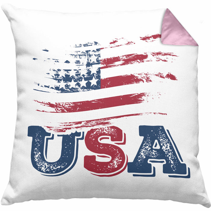USA Flagge Kissen mit Füllung 40x40 Geschenk Amerika Geschenkidee Auslandjahr Vereinigte Staaten Von Amerika (Grau) Rosa Trendation