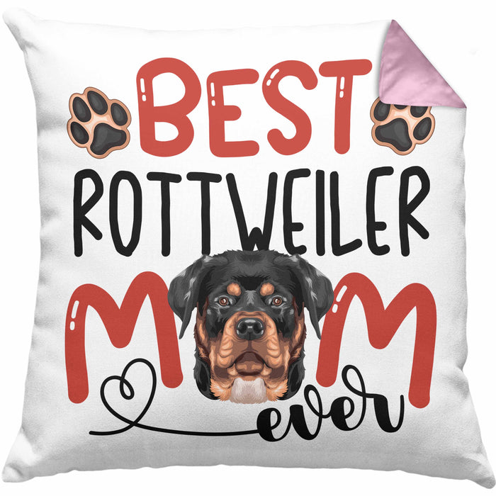 Rottweiler Mom Besitzerin Kissen mit Füllung 40x40 Geschenk Lustiger Spruch Geschenkidee Besitzerin Rottweiler Mama (Grau) Rosa Trendation
