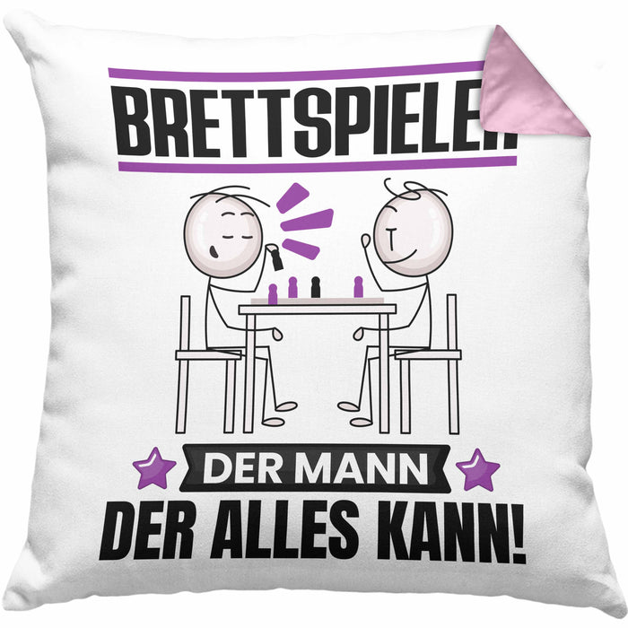 Brettspieler Kissen mit Füllung 40x40 Geschenk für Brettspieler Der Mann Der Alles Kann Geschenkidee zum Geburtstag (Grau) Rosa Trendation