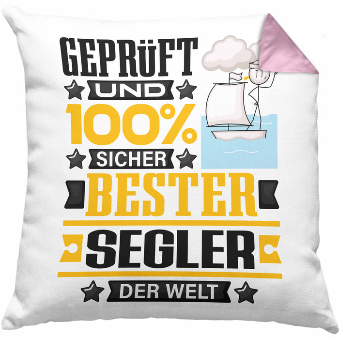 Segler Geschenk Lustiger Spruch für Segler Geschenkidee Bester Segler Der WeltKissen mit Füllung 40x40 (Grau) Rosa Trendation