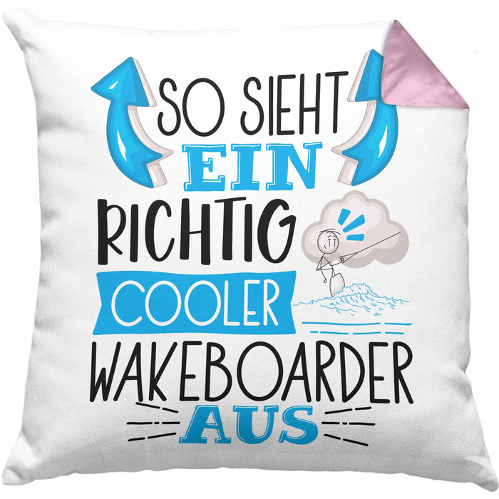 So Sieht Ein Richtig Cooler Wakeboarder Aus Geschenk Kissen mit Füllung 40x40 Lustiger Spruch Geschenkidee (Grau) Rosa Trendation
