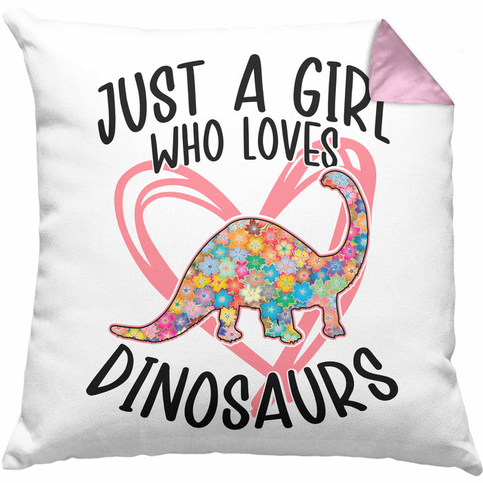 Just A Girl Who Loves Dinosaurs Kissen mit Füllung 40x40 Geschenk Mädchen Dinos Geschenkidee (Grau) Rosa Trendation