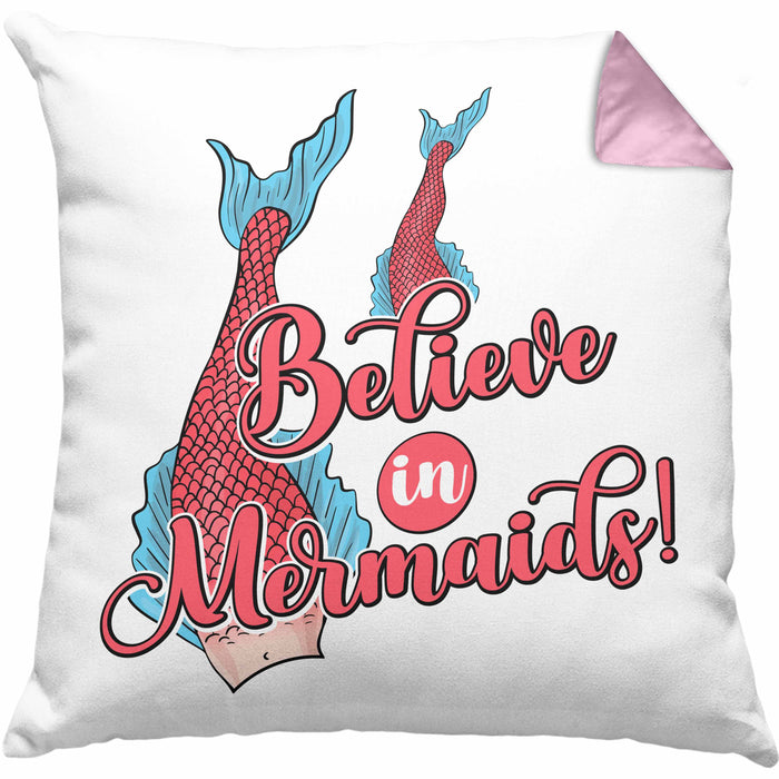 Meerjungfrau Geschenk Kissen mit Füllung 40x40 für Mädchen Nymphe Nixe Grafik Believe In Mermaids (Grau) Rosa Trendation