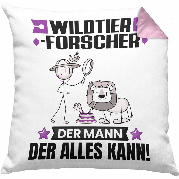 Wildtierforscher Kissen mit Füllung 40x40 Geschenk für Wildtierforscher Der Mann Der Alles Kann Geschenkidee zum Geburtstag (Grau) Rosa Trendation