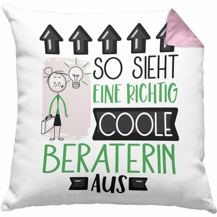 Beraterin Geschenk Kissen mit Füllung 40x40 Lustig Geschenkidee für Beraterin Geburtstag So Sieht Eine Richtig Coole Beraterin Aus Frauen Spruch (Grau) Rosa Trendation