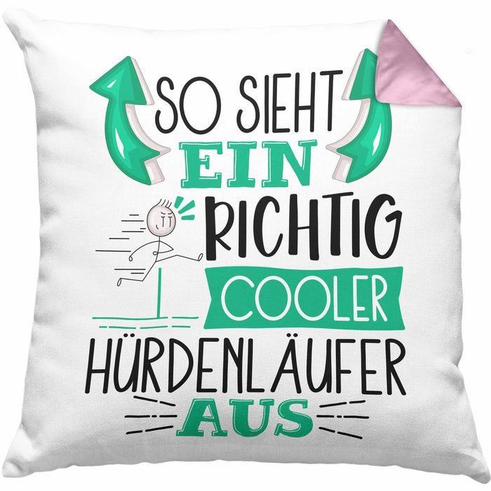 So Sieht Ein Richtig Cooler Hürdenläufer Aus Geschenk Kissen mit Füllung 40x40 Lustiger Spruch Geschenkidee (Grau) Rosa Trendation